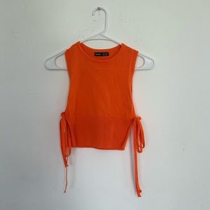 Orange ribbed square side tie tank top